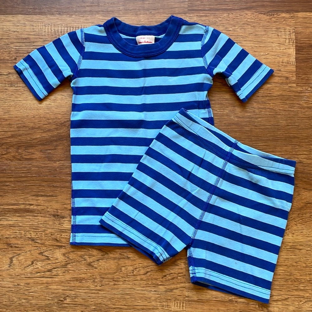 Hanna blue striped short johns, size 110/5T VGUC